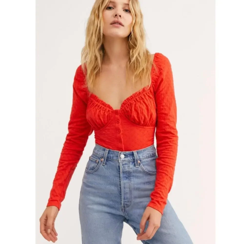 Free People Ladybug Long Sleeve Cropped Top
